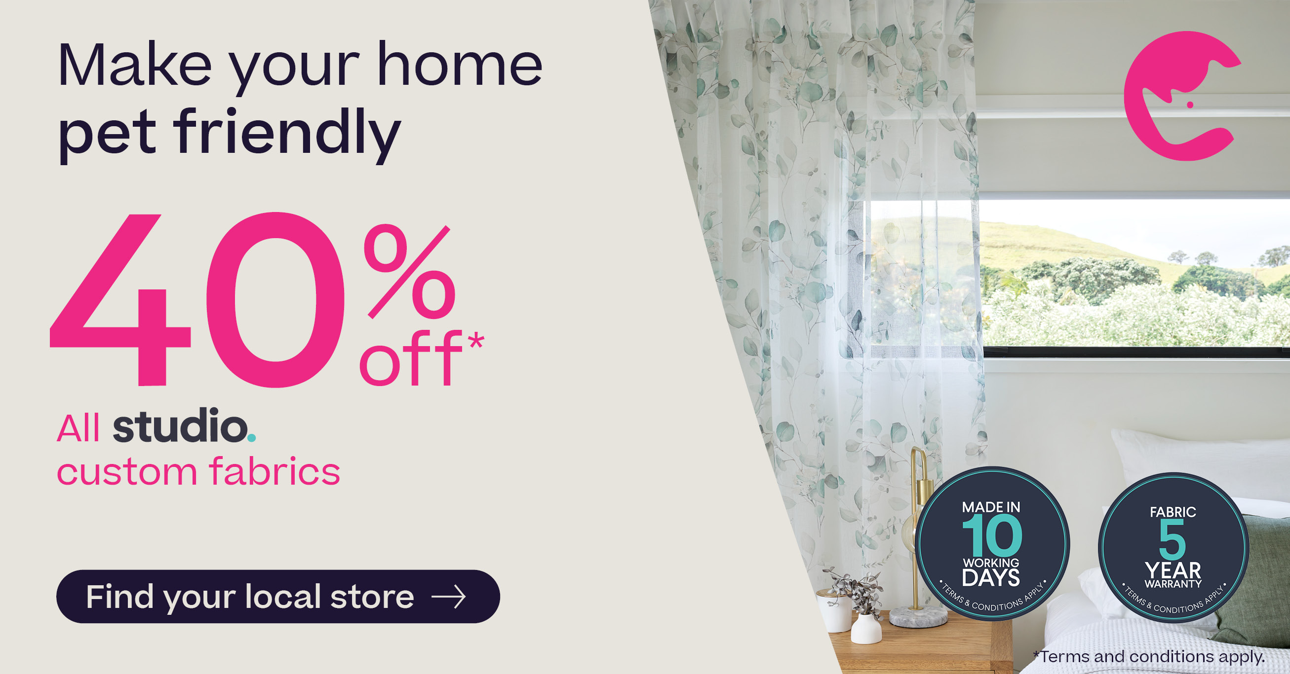 40% off Studio Custom Fabrics*